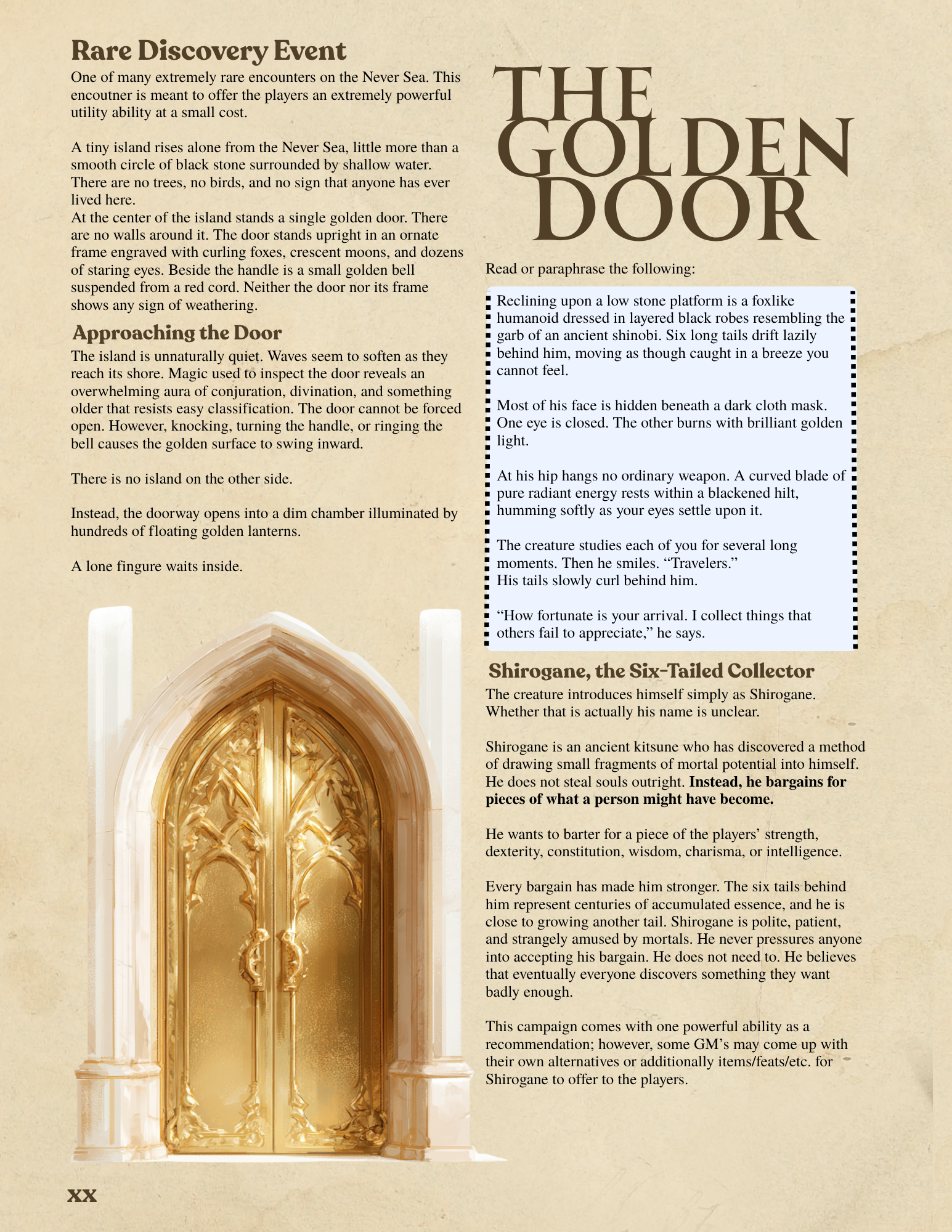 An ornate golden door from the campaign’s illustrated discovery events.