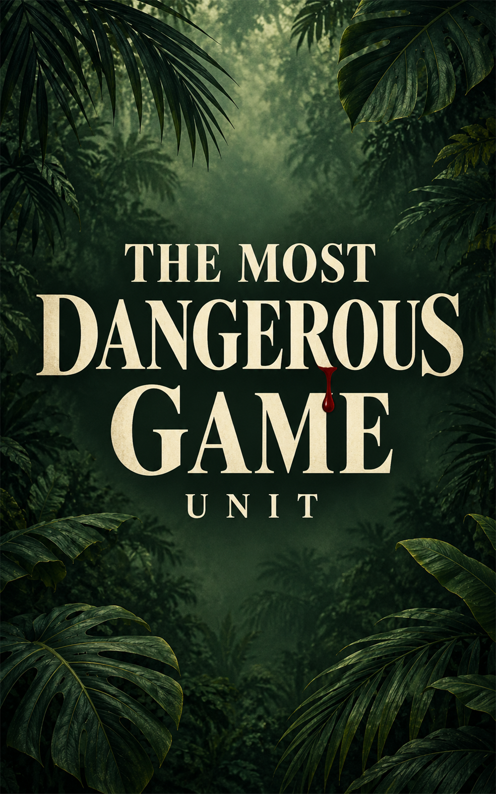 The Most Dangerous Game Unit cover, surrounded by a dark tropical jungle