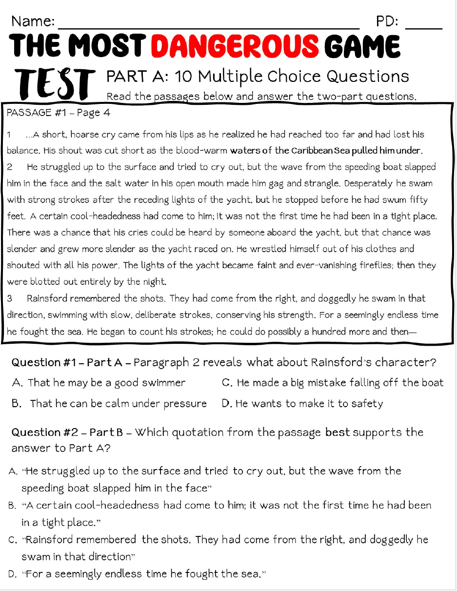Final assessment · Page 1. Test questions modeled after End of Year (EOY) state-based assessments in ELA.