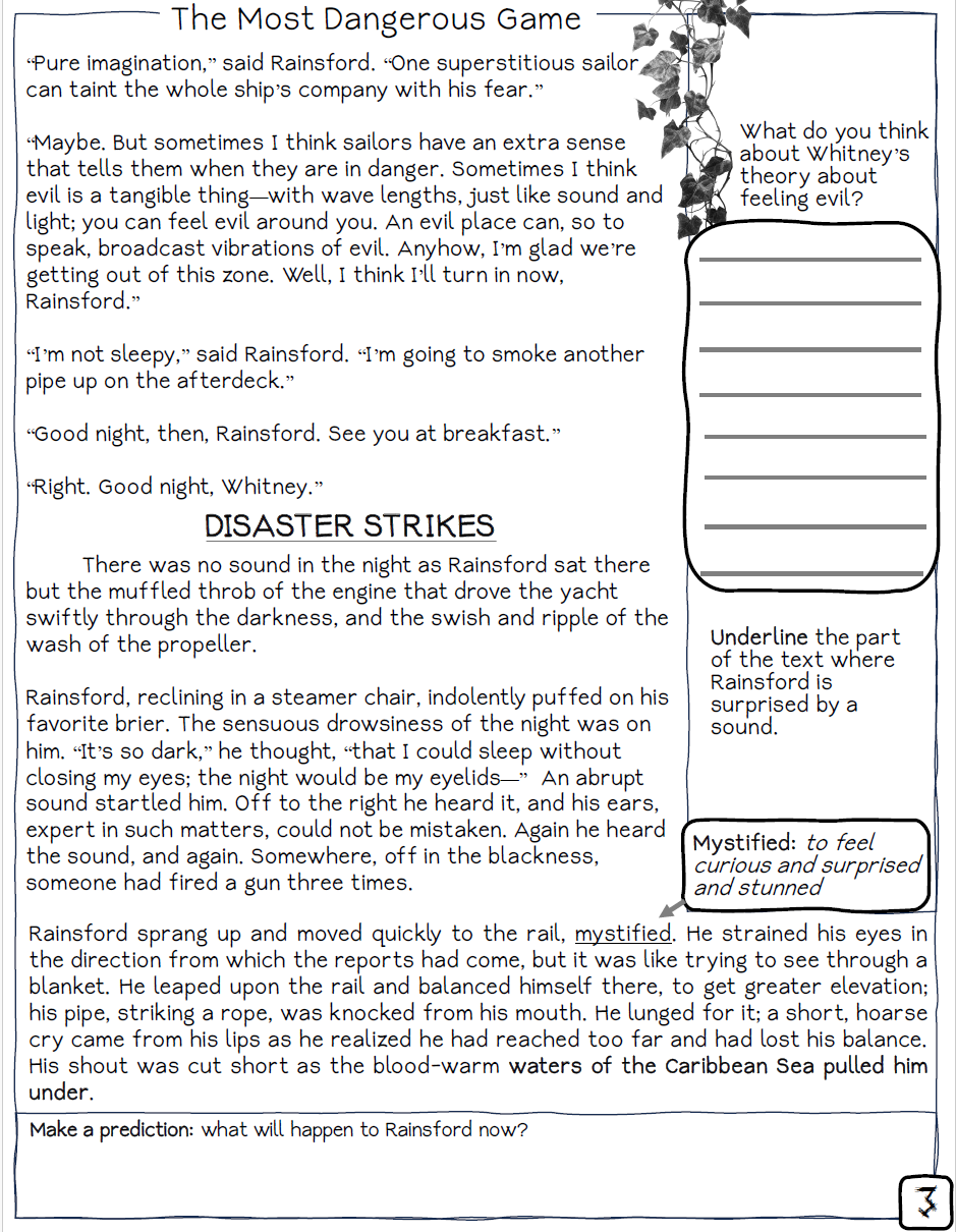 Close Reader · A closer look. Response spaces, vocabulary support, and a prediction prompt.