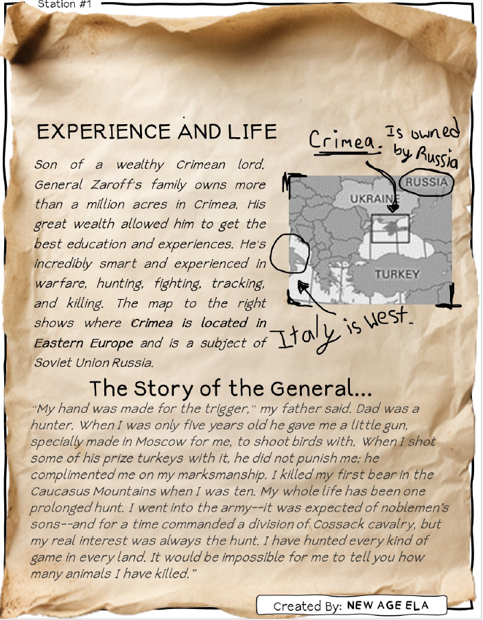 General Zaroff · Station back. Character background and a passage exploring Zaroff’s life.